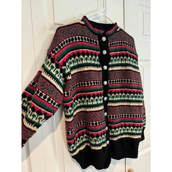 Vintage Nordic Cardigan Handmade Sweater Fair Isle Button Up Cabincore Folk - Picture 6 of 8